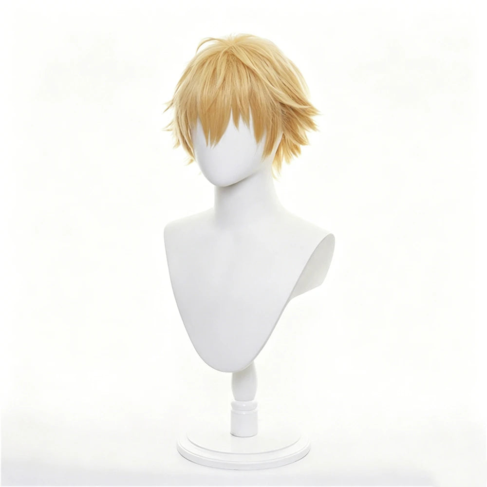 Anime Denji Cosplay Wig Short Golden Short Fluffy Layered Wig Halloween Carnival Comic Con Party Men Women Costume Props Wigs