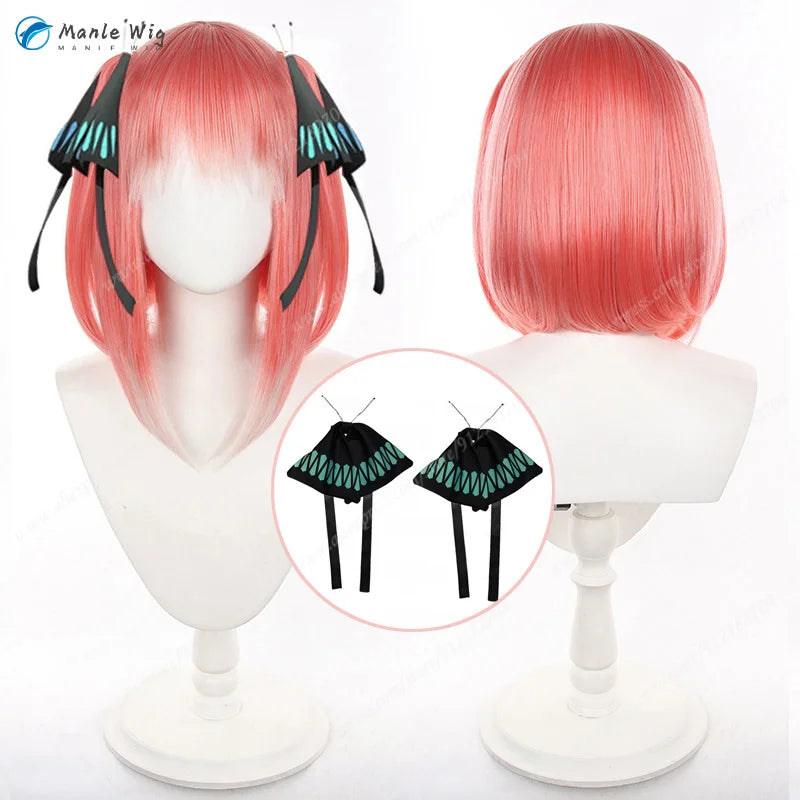 Anime Nakano Nino Cosplay Wig Women Pink Gradient 43cm Short Cosplay Anime Cosplay Wigs Heat Resistant Synthetic Hair + Wig Cap