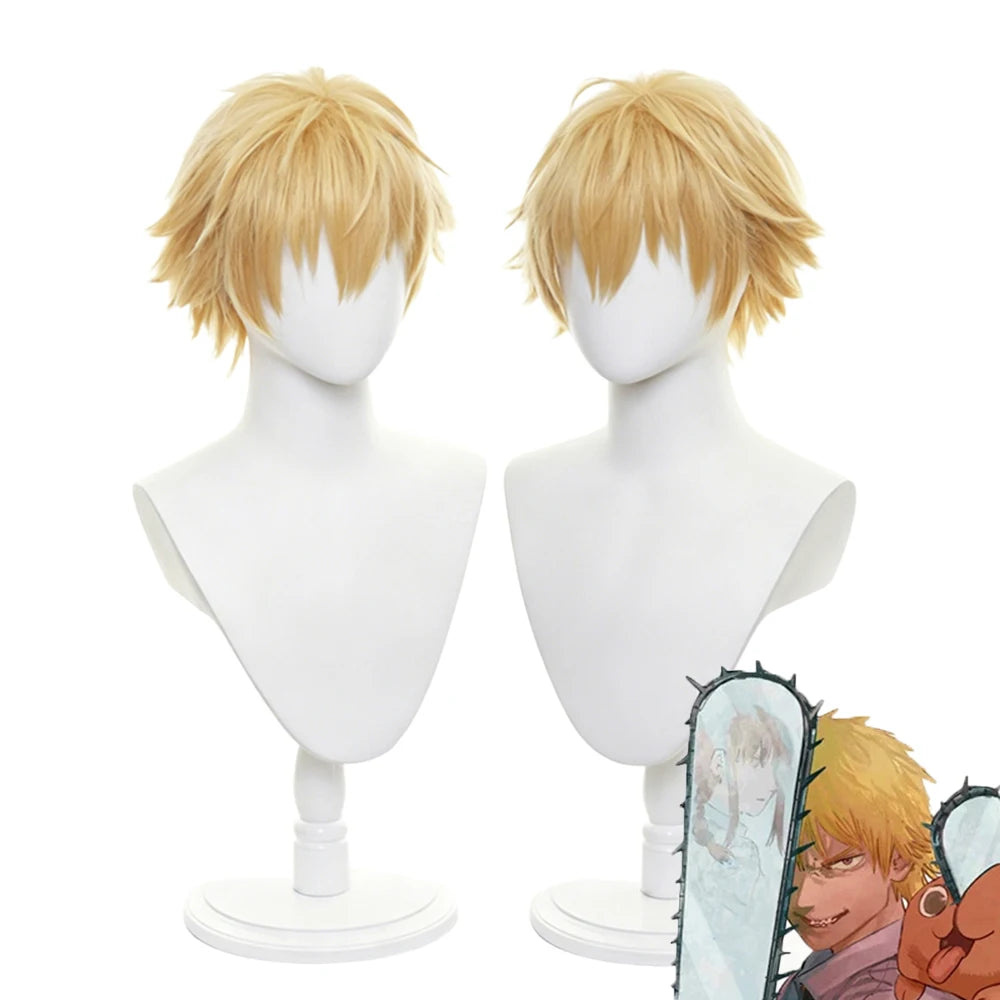 Anime Denji Cosplay Wig Short Golden Short Fluffy Layered Wig Halloween Carnival Comic Con Party Men Women Costume Props Wigs