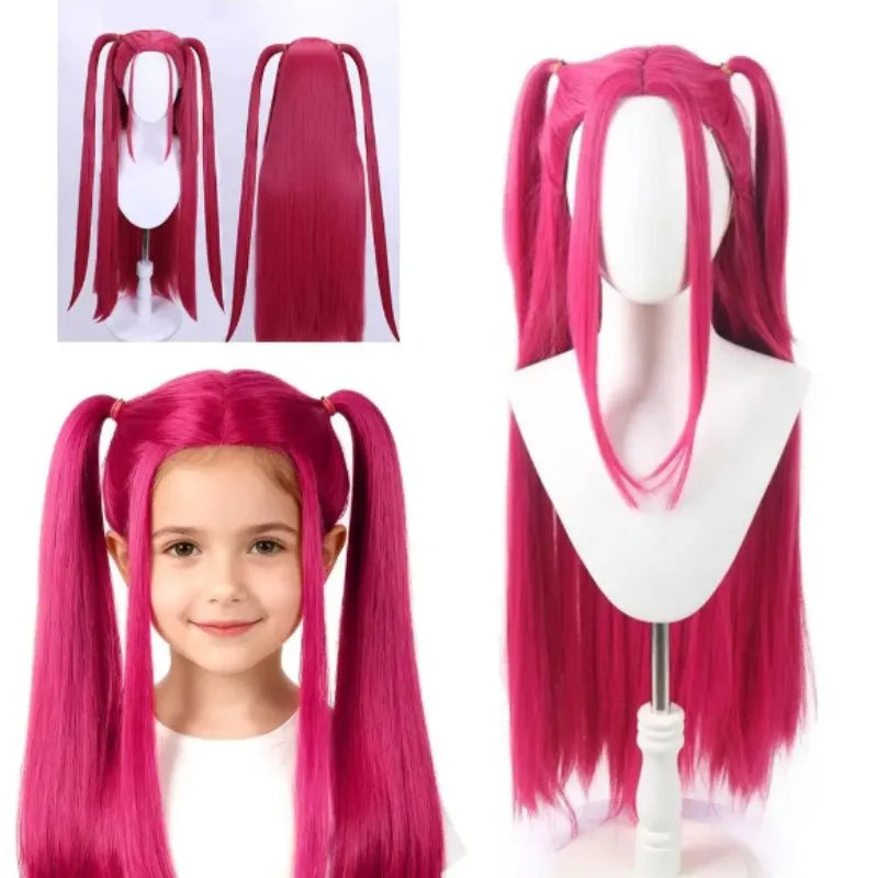 33.5-inch Purple Long Braid With Side Ponytail Integrated Tiger Mouth Clamp Children's Wig Halloween Costume Party Anime Cospla