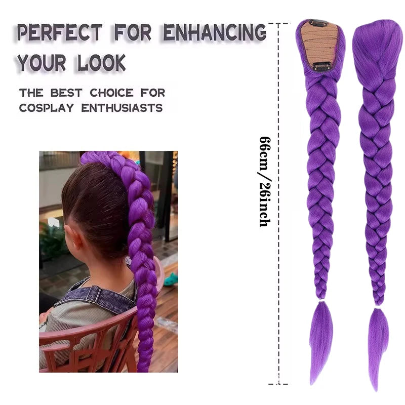 KPop Anime Character Cosplay Purple Wig for Kids Girls Anime Costume Hairstyle 26inch Long Ponytail Wig with Clips